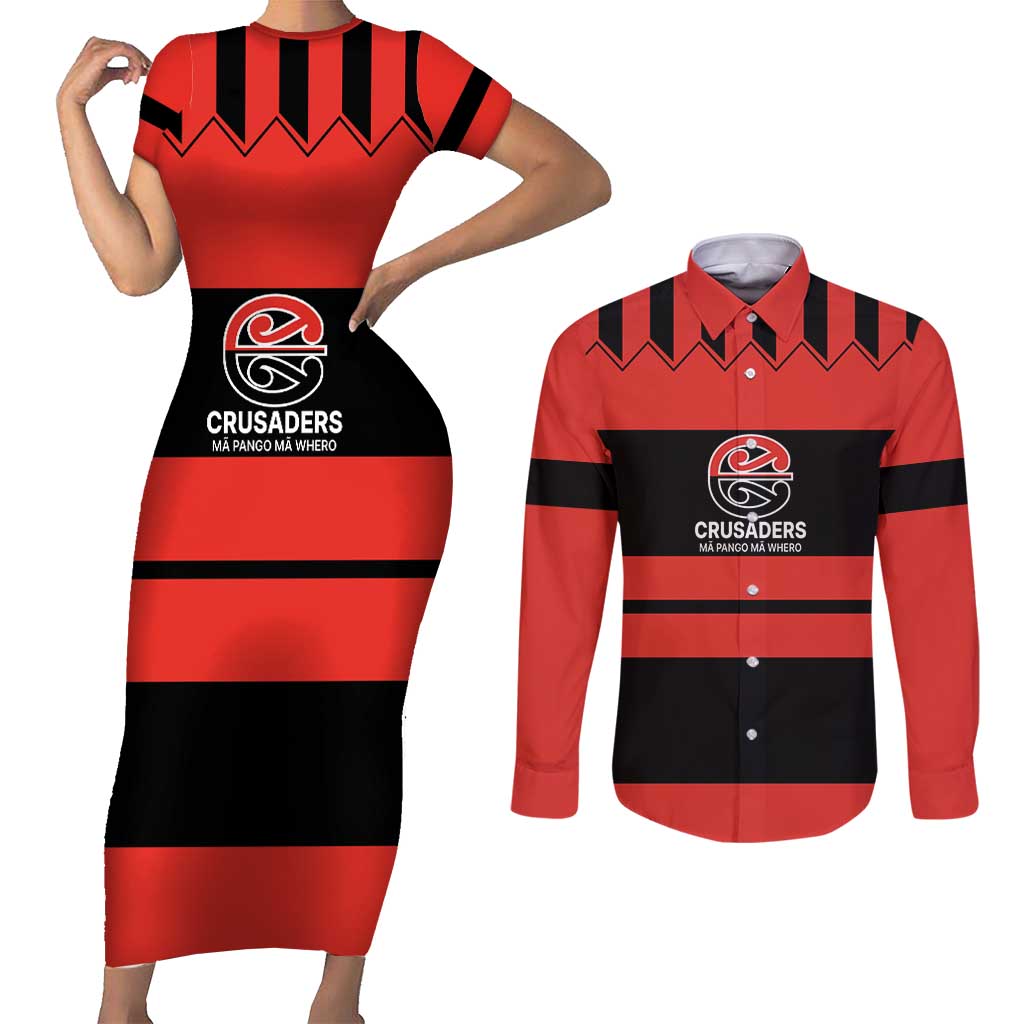 New Zealand Rugby Pacific Custom Couples Matching Short Sleeve Bodycon Dress and Long Sleeve Button Shirt Whatumoana Classic Retro 2025 LT9 Red - Polynesian Pride