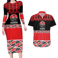 New Zealand Rugby Pacific Custom Couples Matching Long Sleeve Bodycon Dress and Hawaiian Shirt Whatumoana Maori Kowhaiwhai Pattern LT9 Blue - Polynesian Pride