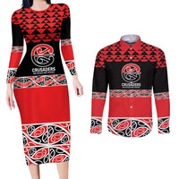 New Zealand Rugby Pacific Custom Couples Matching Long Sleeve Bodycon Dress and Long Sleeve Button Shirt Whatumoana Maori Kowhaiwhai Pattern LT9 Blue - Polynesian Pride