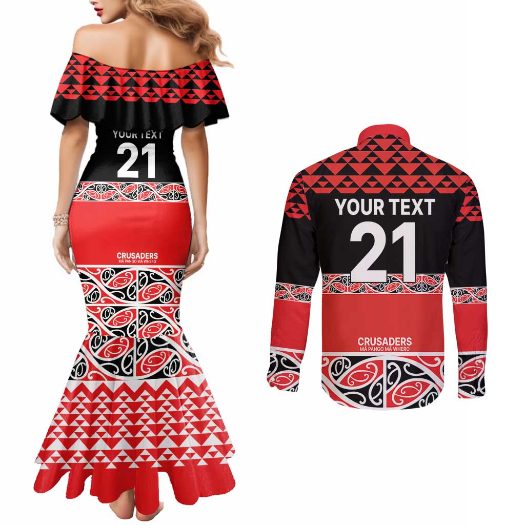 New Zealand Rugby Pacific Custom Couples Matching Mermaid Dress and Long Sleeve Button Shirt Whatumoana Maori Kowhaiwhai Pattern LT9 - Polynesian Pride