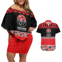 New Zealand Rugby Pacific Custom Couples Matching Off Shoulder Short Dress and Hawaiian Shirt Whatumoana Maori Kowhaiwhai Pattern LT9 Blue - Polynesian Pride