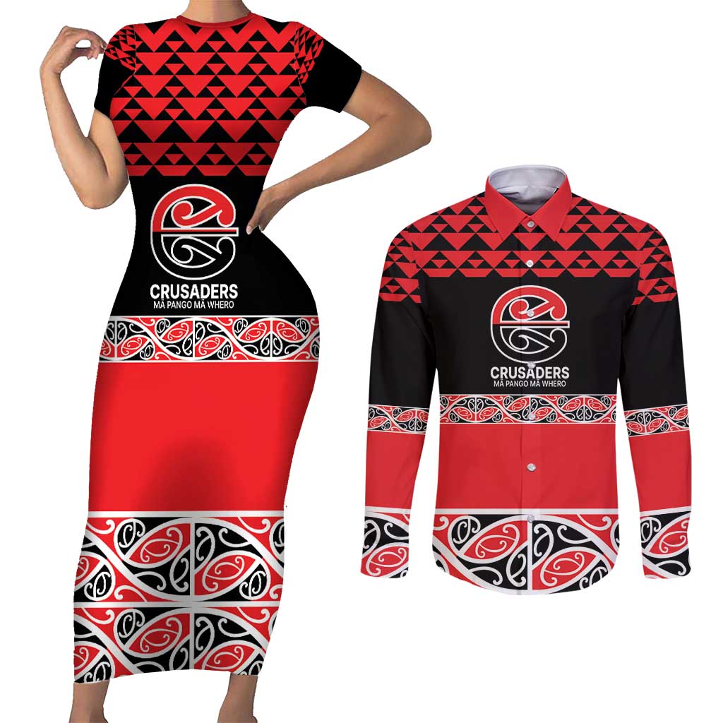 New Zealand Rugby Pacific Custom Couples Matching Short Sleeve Bodycon Dress and Long Sleeve Button Shirt Whatumoana Maori Kowhaiwhai Pattern LT9 Blue - Polynesian Pride