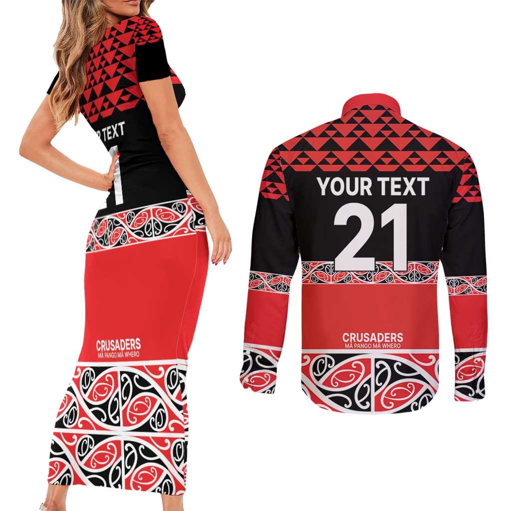 New Zealand Rugby Pacific Custom Couples Matching Short Sleeve Bodycon Dress and Long Sleeve Button Shirt Whatumoana Maori Kowhaiwhai Pattern LT9 - Polynesian Pride