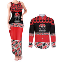 New Zealand Rugby Pacific Custom Couples Matching Tank Maxi Dress and Long Sleeve Button Shirt Whatumoana Maori Kowhaiwhai Pattern LT9 Blue - Polynesian Pride