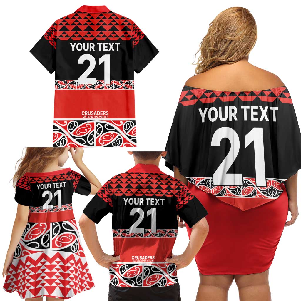 New Zealand Rugby Pacific Custom Family Matching Off Shoulder Short Dress and Hawaiian Shirt Whatumoana Maori Kowhaiwhai Pattern