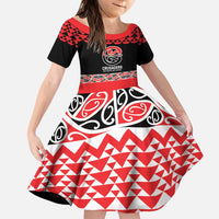 New Zealand Rugby Pacific Custom Family Matching Puletasi and Hawaiian Shirt Whatumoana Maori Kowhaiwhai Pattern LT9 Daughter's Dress Blue - Polynesian Pride