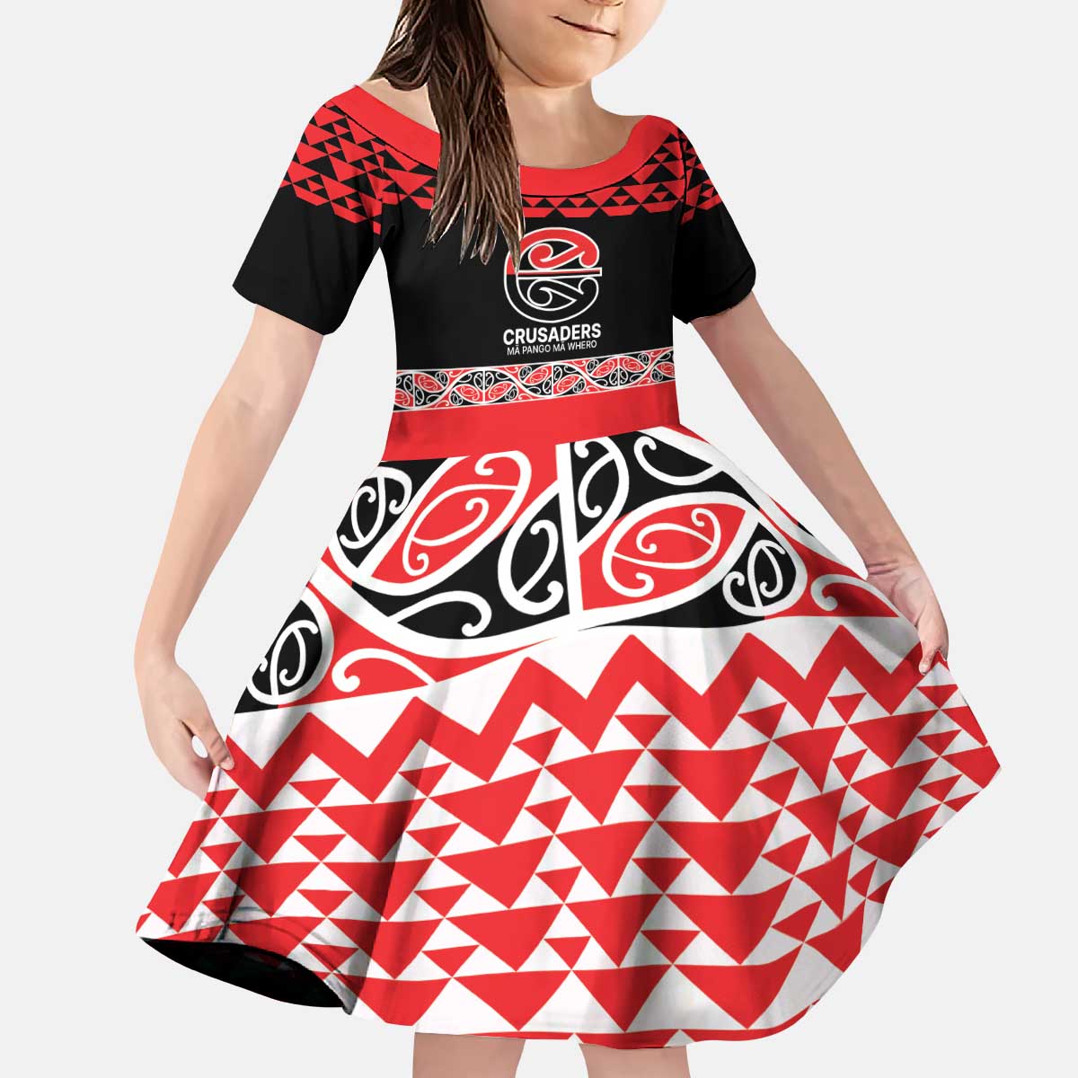 New Zealand Rugby Pacific Custom Kid Short Sleeve Dress Whatumoana Maori Kowhaiwhai Pattern