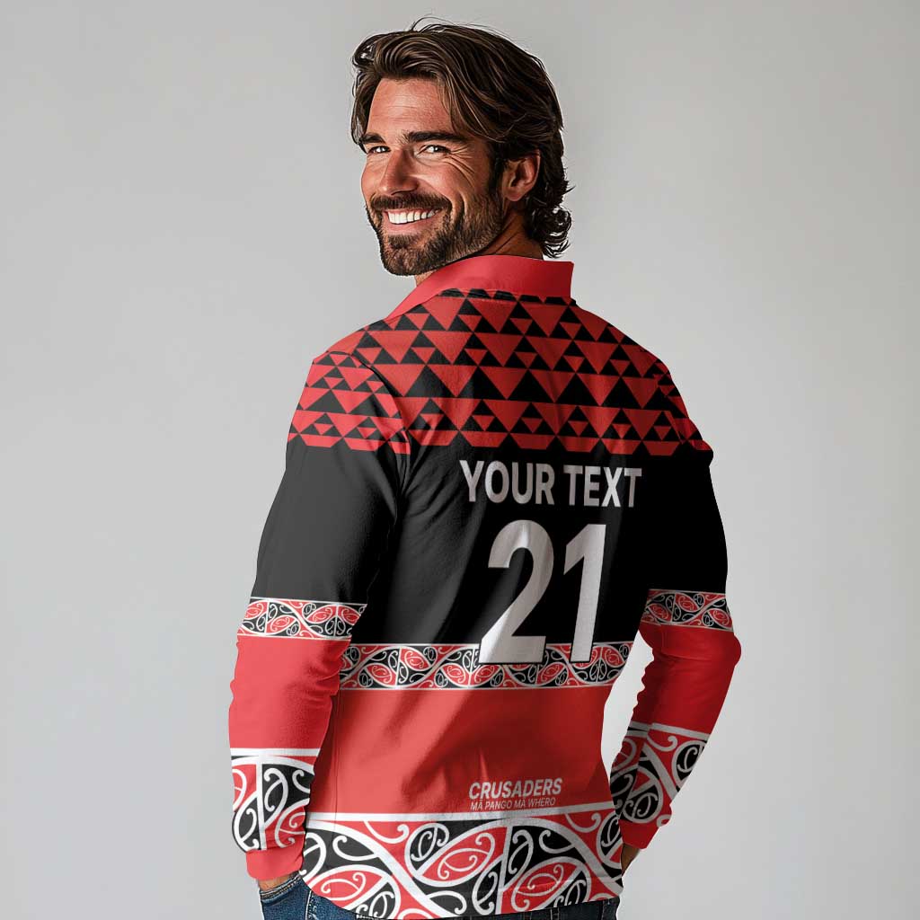 New Zealand Rugby Pacific Custom Long Sleeve Polo Shirt Whatumoana Maori Kowhaiwhai Pattern