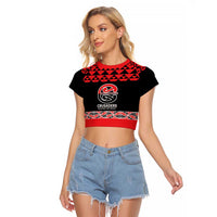 New Zealand Rugby Pacific Custom Raglan Cropped T Shirt Whatumoana Maori Kowhaiwhai Pattern