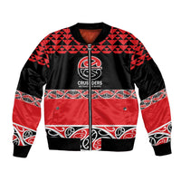 New Zealand Rugby Pacific Custom Sleeve Zip Bomber Jacket Whatumoana Maori Kowhaiwhai Pattern LT9 Unisex Blue - Polynesian Pride