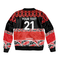 New Zealand Rugby Pacific Custom Sleeve Zip Bomber Jacket Whatumoana Maori Kowhaiwhai Pattern LT9 - Polynesian Pride