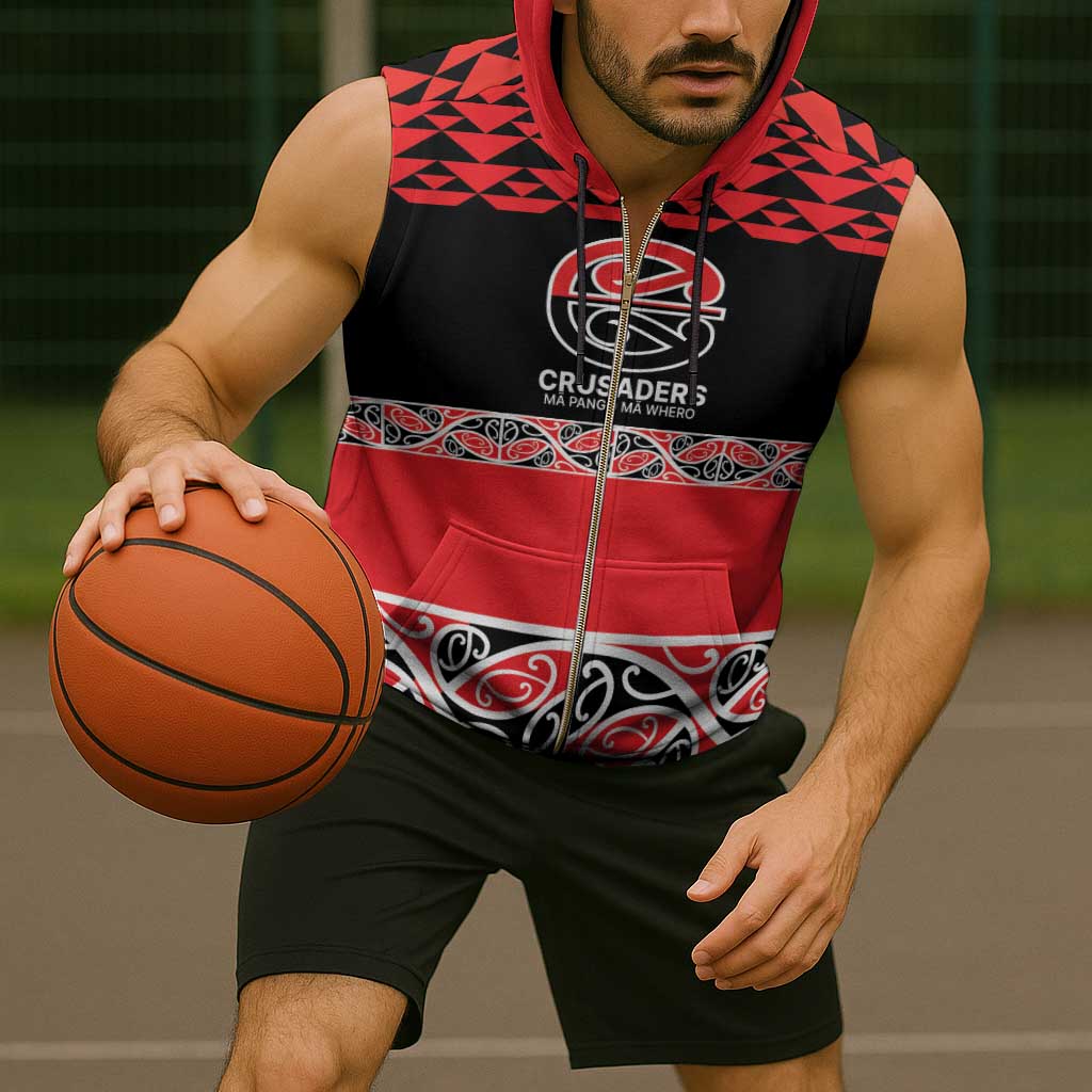 New Zealand Rugby Pacific Custom Sleeveless Zip Hoodie Whatumoana Maori Kowhaiwhai Pattern - Polynesian Pride