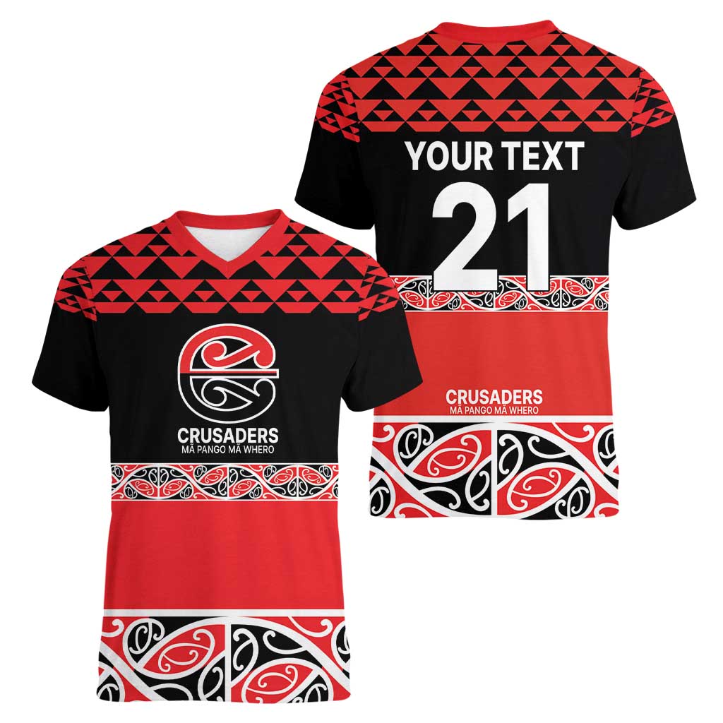 New Zealand Rugby Pacific Custom Women V-Neck T-Shirt Whatumoana Maori Kowhaiwhai Pattern