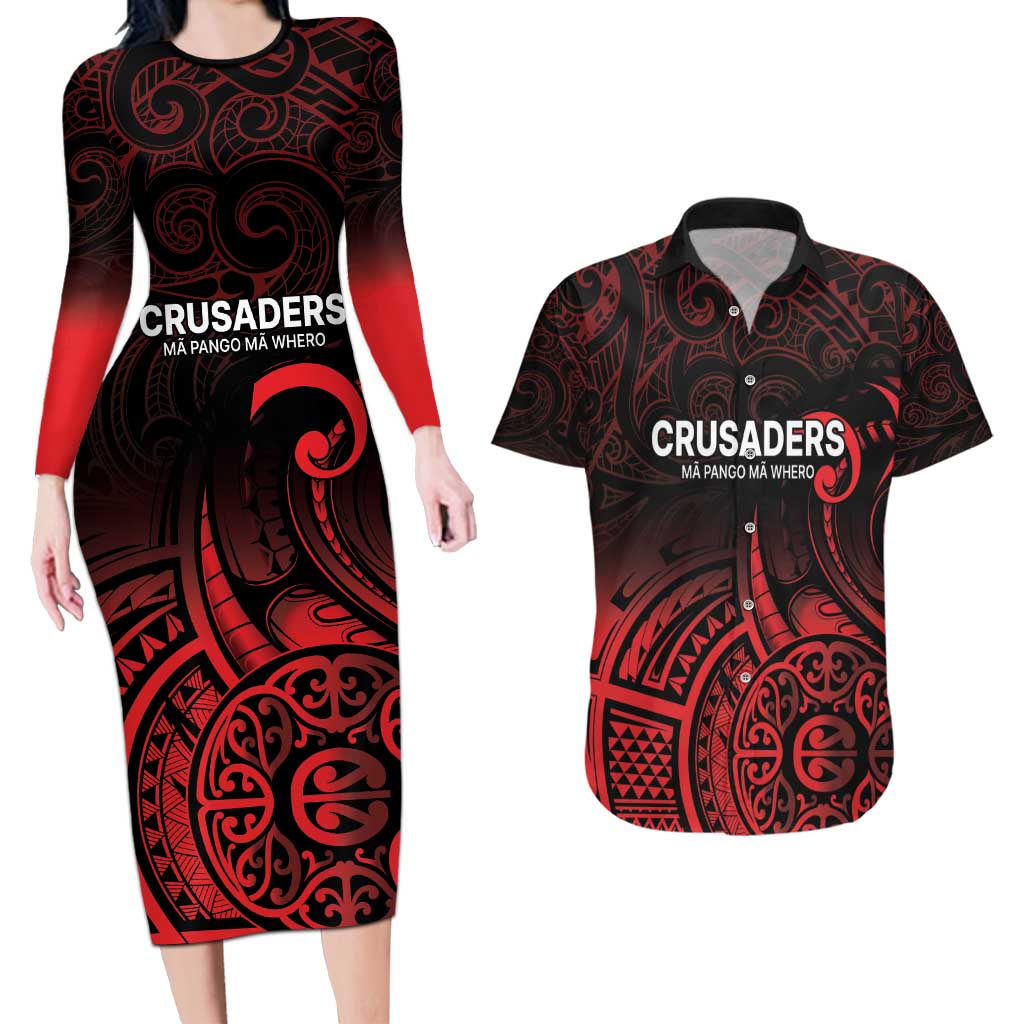 New Zealand Rugby Pacific Custom Couples Matching Long Sleeve Bodycon Dress and Hawaiian Shirt Whatumoana Maori Tribal Tattoo LT9 Gold - Polynesian Pride