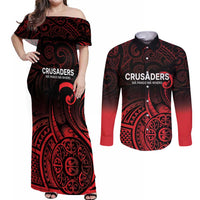 New Zealand Rugby Pacific Custom Couples Matching Off Shoulder Maxi Dress and Long Sleeve Button Shirt Whatumoana Maori Tribal Tattoo LT9 Gold - Polynesian Pride