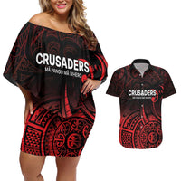 New Zealand Rugby Pacific Custom Couples Matching Off Shoulder Short Dress and Hawaiian Shirt Whatumoana Maori Tribal Tattoo LT9 Gold - Polynesian Pride
