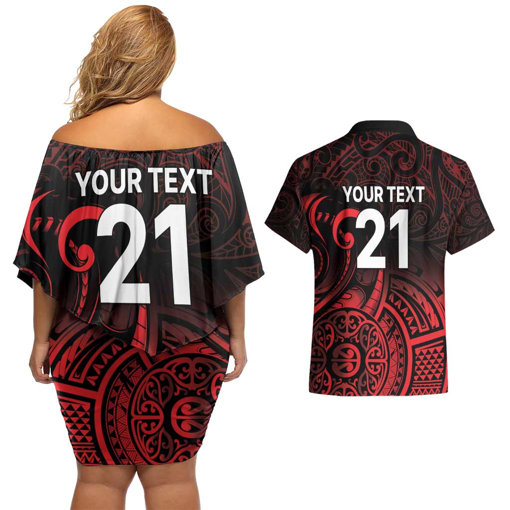 New Zealand Rugby Pacific Custom Couples Matching Off Shoulder Short Dress and Hawaiian Shirt Whatumoana Maori Tribal Tattoo LT9 - Polynesian Pride