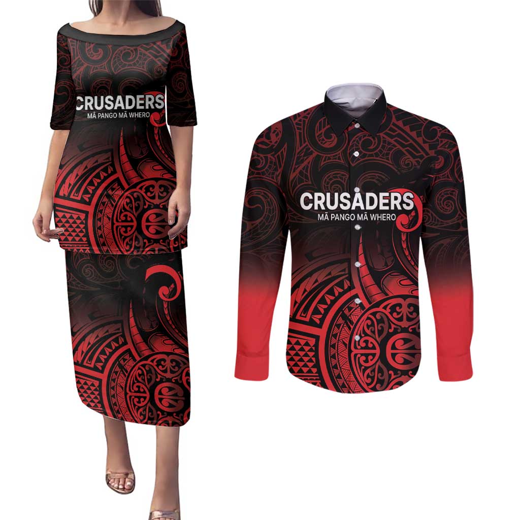 New Zealand Rugby Pacific Custom Couples Matching Puletasi and Long Sleeve Button Shirt Whatumoana Maori Tribal Tattoo LT9 Gold - Polynesian Pride