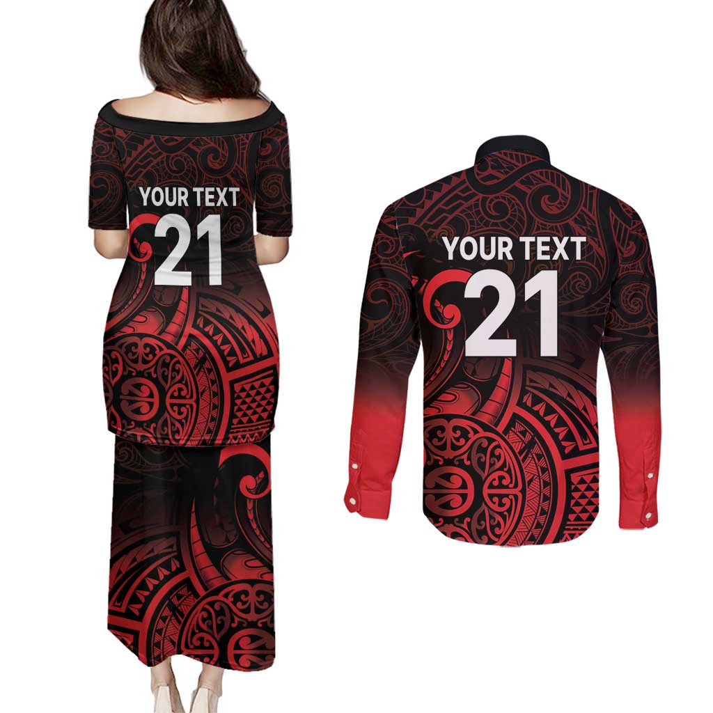 New Zealand Rugby Pacific Custom Couples Matching Puletasi and Long Sleeve Button Shirt Whatumoana Maori Tribal Tattoo LT9 - Polynesian Pride