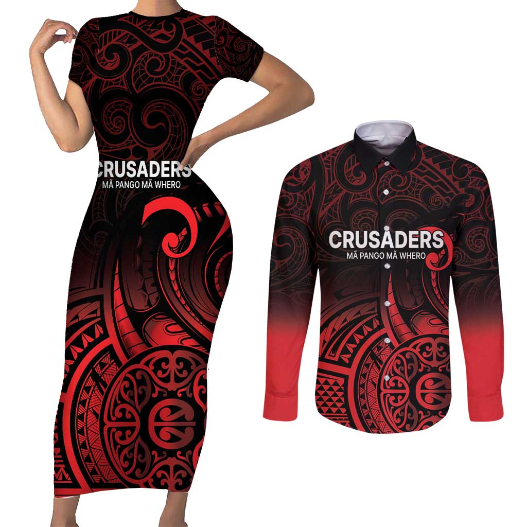 New Zealand Rugby Pacific Custom Couples Matching Short Sleeve Bodycon Dress and Long Sleeve Button Shirt Whatumoana Maori Tribal Tattoo LT9 Gold - Polynesian Pride