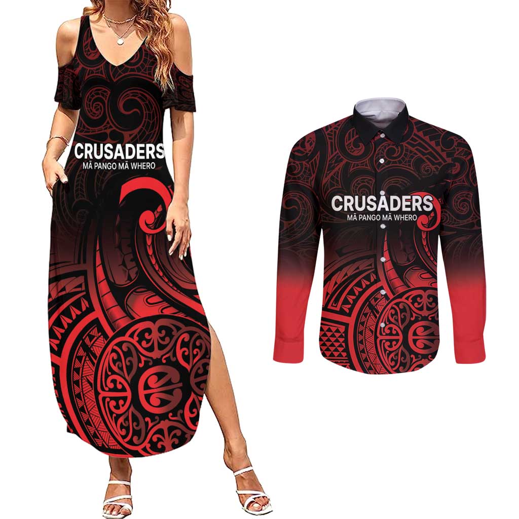 New Zealand Rugby Pacific Custom Couples Matching Summer Maxi Dress and Long Sleeve Button Shirt Whatumoana Maori Tribal Tattoo LT9 Gold - Polynesian Pride