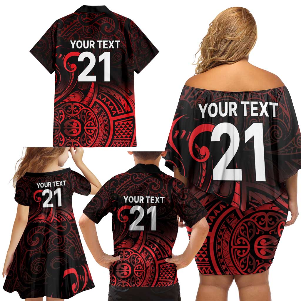 New Zealand Rugby Pacific Custom Family Matching Off Shoulder Short Dress and Hawaiian Shirt Whatumoana Maori Tribal Tattoo