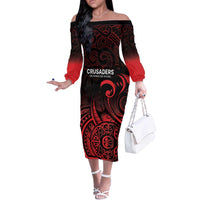 New Zealand Rugby Pacific Custom Off The Shoulder Long Sleeve Dress Whatumoana Maori Tribal Tattoo