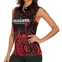 New Zealand Rugby Pacific Custom Women Sleeveless Polo Shirt Whatumoana Maori Tribal Tattoo