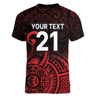 New Zealand Rugby Pacific Custom Women V-Neck T-Shirt Whatumoana Maori Tribal Tattoo