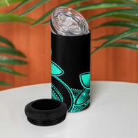 Polynesian Tribal Plumeria Flowers 4 in 1 Can Cooler Tumbler Aqua Vibe