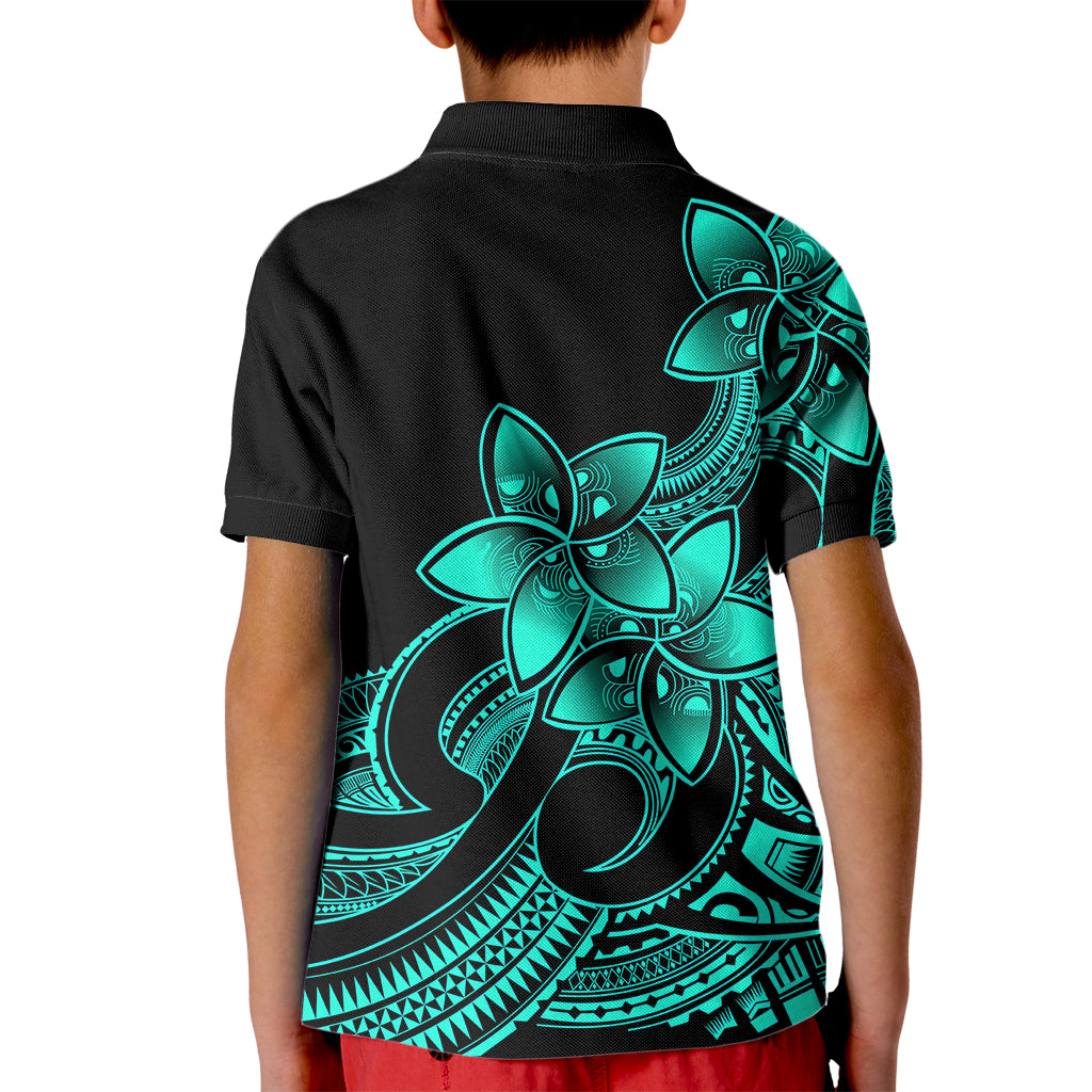 Polynesian Pride Plumeria Flowers Kid Polo Shirt Polynesian Tribal Aqua Vibe LT9 - Polynesian Pride
