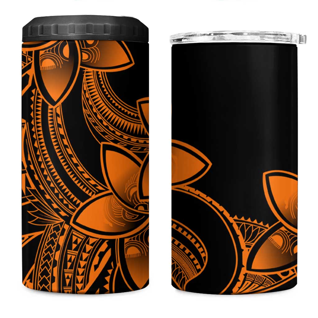 Polynesian Tribal Plumeria Flowers 4 in 1 Can Cooler Tumbler Gold Vibe