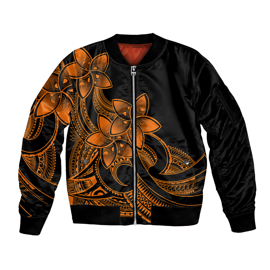 Polynesian Pride Plumeria Flowers Sleeve Zip Bomber Jacket Polynesian Tribal Gold Vibe LT9 Unisex Gold - Polynesian Pride