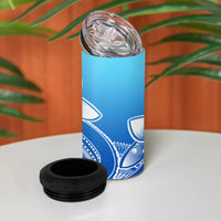 Polynesian Tribal Plumeria Flowers 4 in 1 Can Cooler Tumbler Gradient Blue Vibe