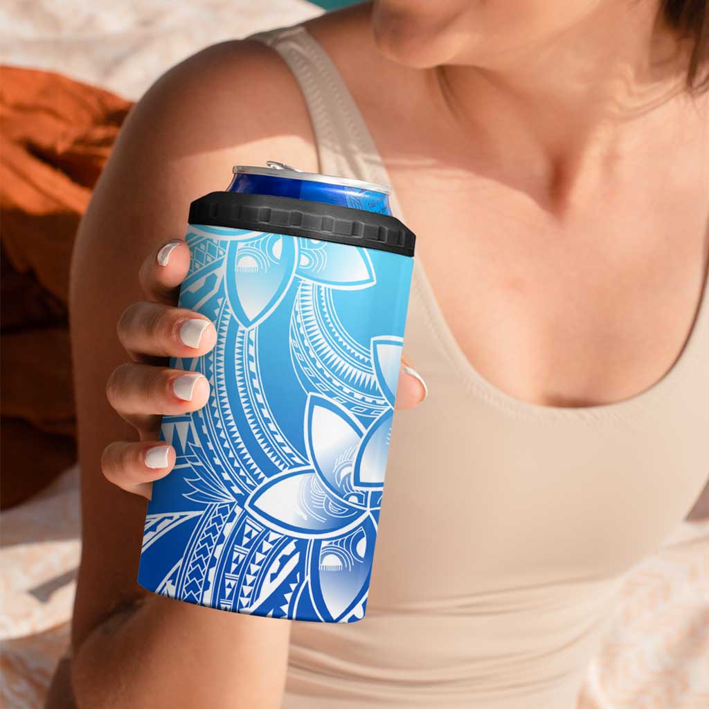 Polynesian Tribal Plumeria Flowers 4 in 1 Can Cooler Tumbler Gradient Blue Vibe