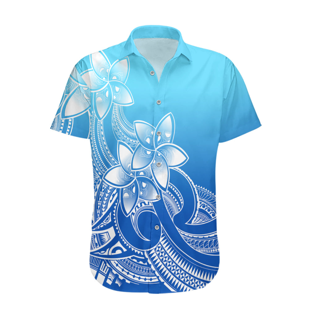 Polynesian Pride Plumeria Flowers Hawaiian Shirt Polynesian Tribal Gradient Blue LT9 Blue - Polynesian Pride