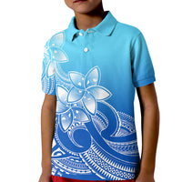 Polynesian Pride Plumeria Flowers Kid Polo Shirt Polynesian Tribal Gradient Blue LT9 Kid Blue - Polynesian Pride