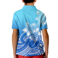 Polynesian Pride Plumeria Flowers Kid Polo Shirt Polynesian Tribal Gradient Blue LT9 - Polynesian Pride