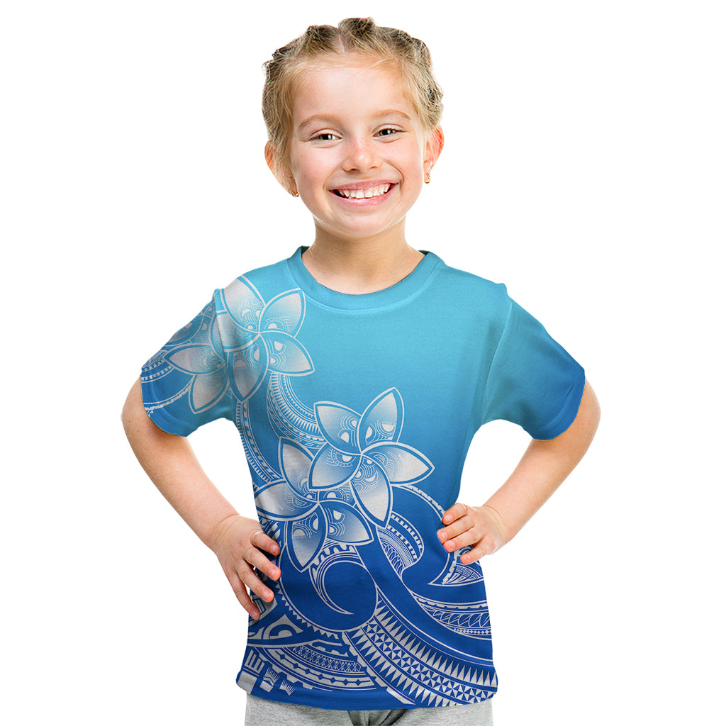 Polynesian Pride Plumeria Flowers Kid T Shirt Polynesian Tribal Gradient Blue LT9 Blue - Polynesian Pride