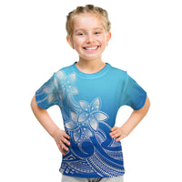 Polynesian Pride Plumeria Flowers Kid T Shirt Polynesian Tribal Gradient Blue LT9 Blue - Polynesian Pride