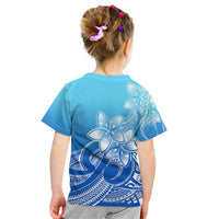 Polynesian Pride Plumeria Flowers Kid T Shirt Polynesian Tribal Gradient Blue LT9 - Polynesian Pride