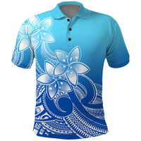 Polynesian Pride Plumeria Flowers Polo Shirt Polynesian Tribal Gradient Blue LT9 Blue - Polynesian Pride