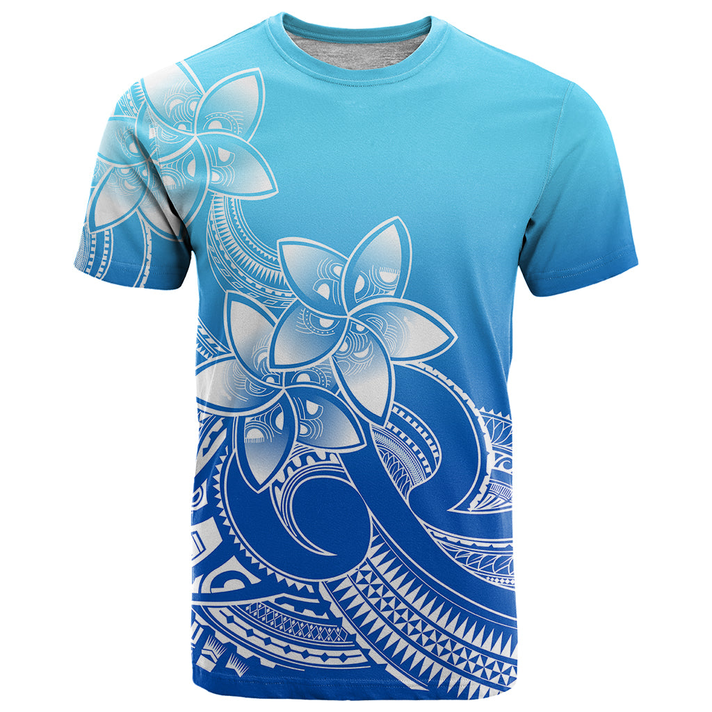 Polynesian Pride Plumeria Flowers T Shirt Polynesian Tribal Gradient Blue LT9 Blue - Polynesian Pride