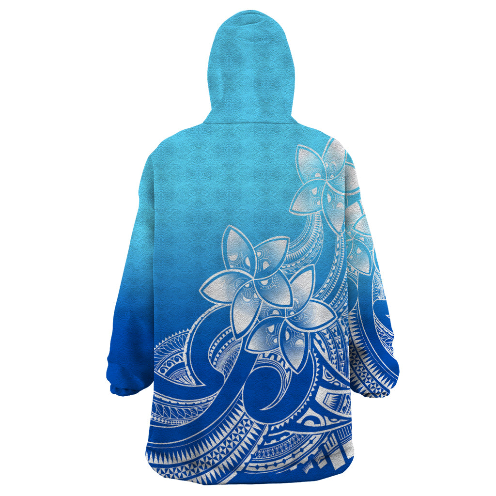 Polynesian Pride Plumeria Flowers Wearable Blanket Hoodie Polynesian Tribal Gradient Blue LT9 - Polynesian Pride
