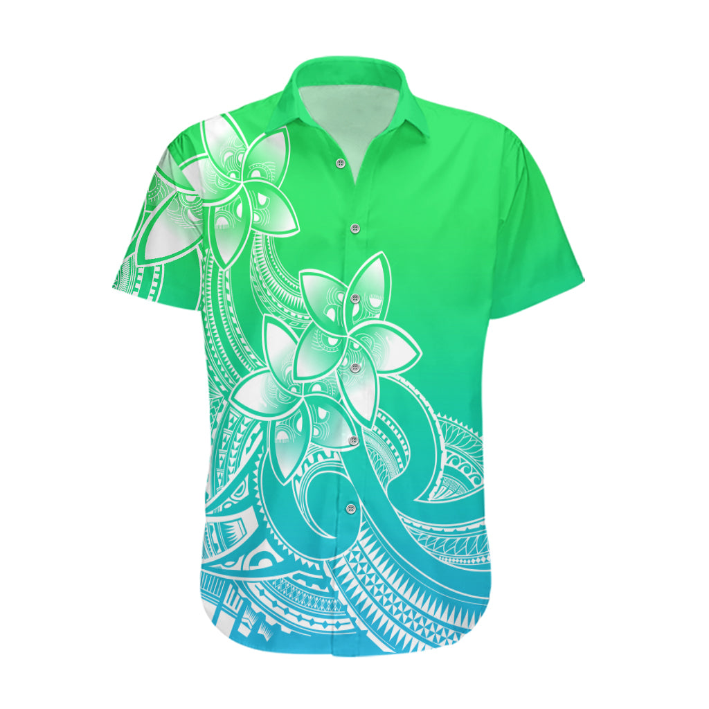 Polynesian Pride Plumeria Flowers Hawaiian Shirt Polynesian Tribal Gradient Green LT9 Green - Polynesian Pride