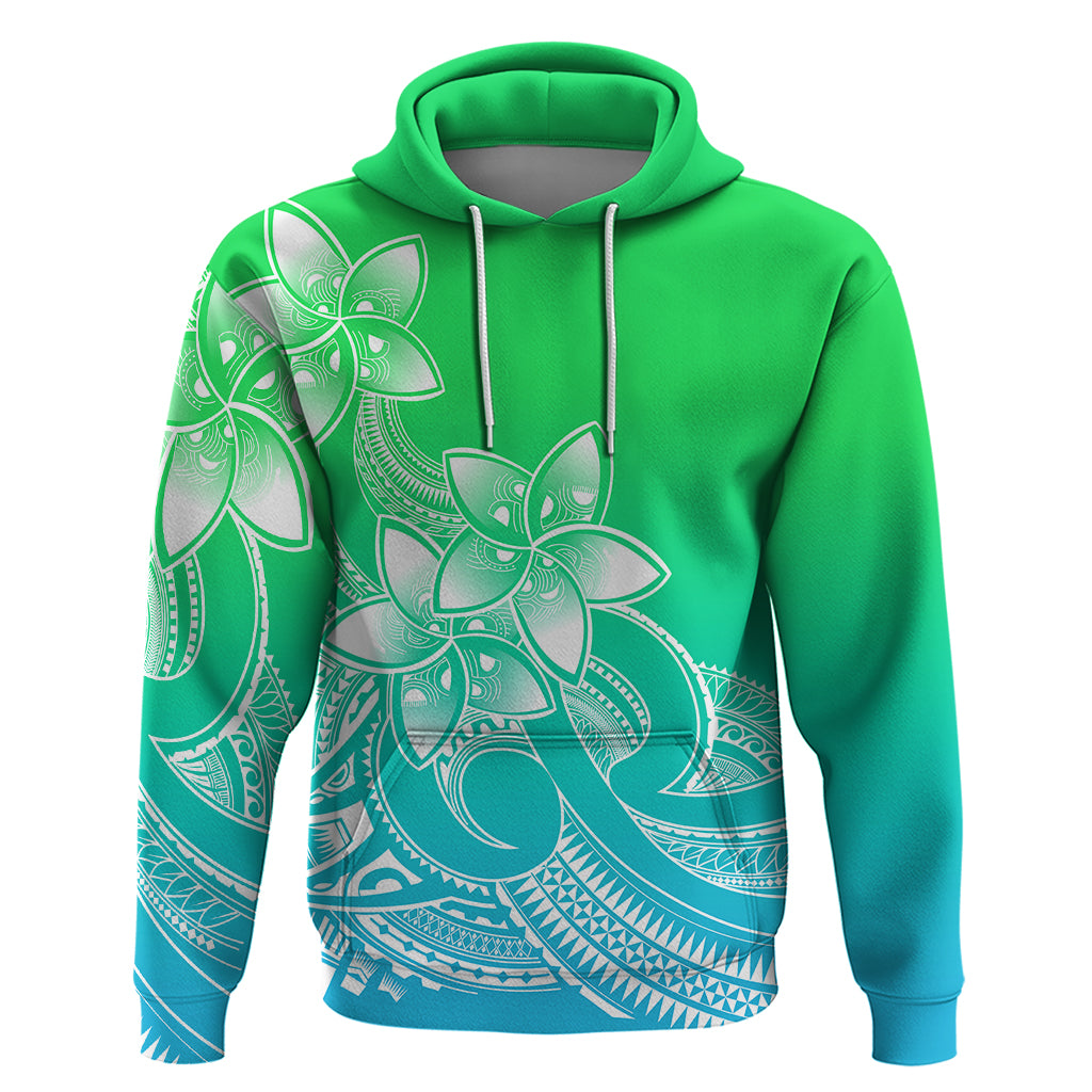 Polynesian Pride Plumeria Flowers Hoodie Polynesian Tribal Gradient Green LT9 Green - Polynesian Pride