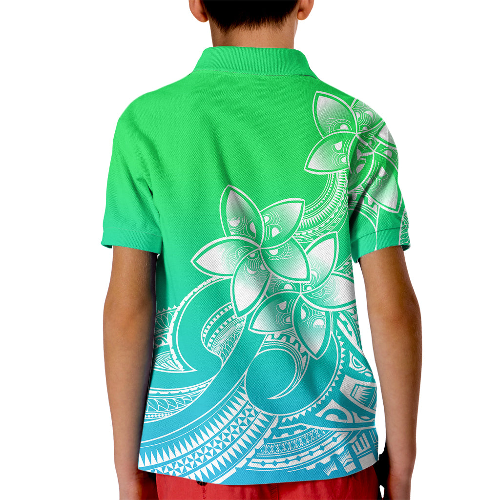 Polynesian Pride Plumeria Flowers Kid Polo Shirt Polynesian Tribal Gradient Green LT9 - Polynesian Pride