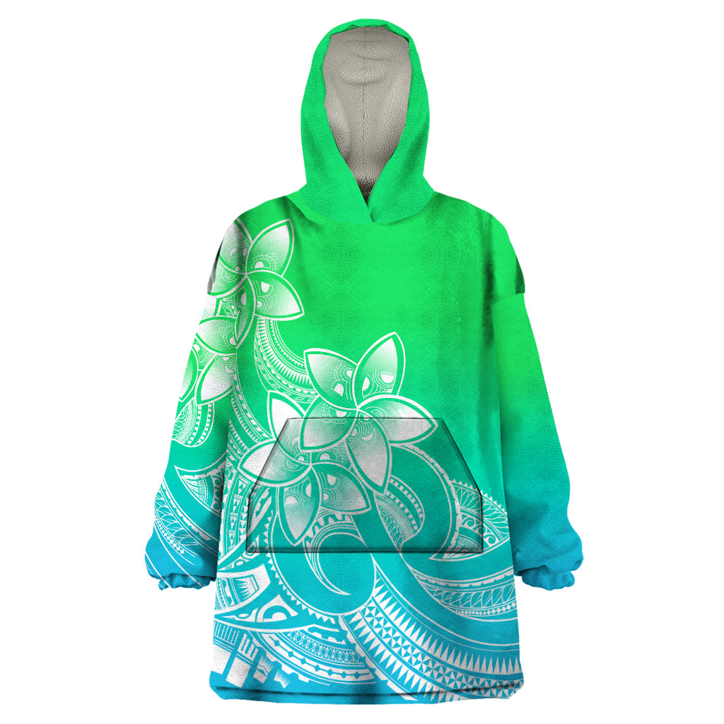 Polynesian Pride Plumeria Flowers Wearable Blanket Hoodie Polynesian Tribal Gradient Green LT9 One Size Green - Polynesian Pride