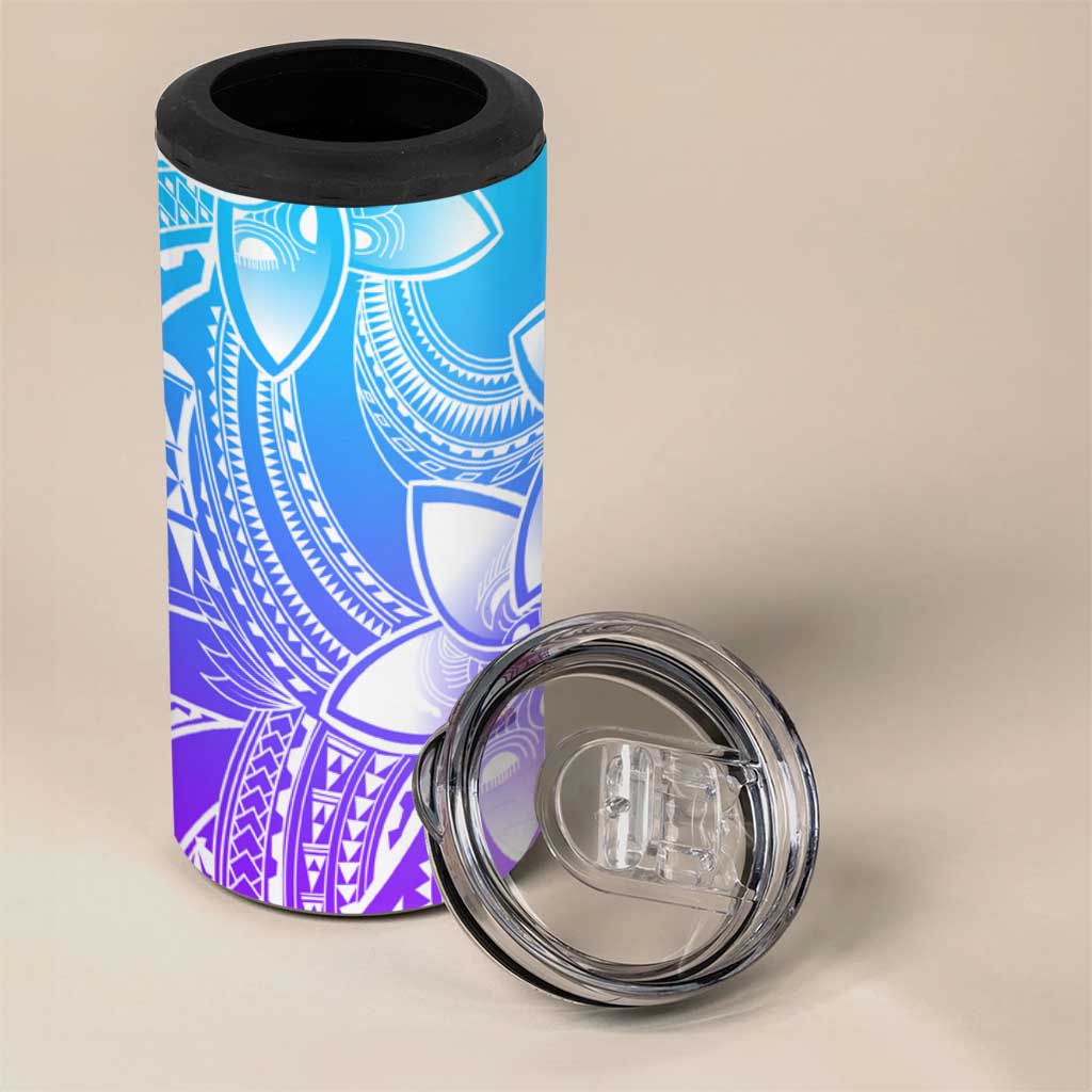 Polynesian Tribal Plumeria Flowers 4 in 1 Can Cooler Tumbler Gradient Purple Vibe