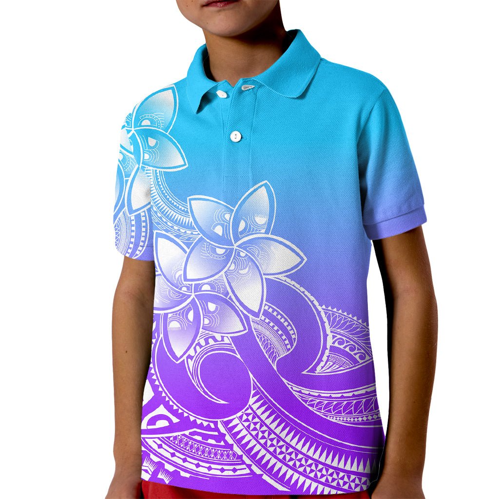 Polynesian Pride Plumeria Flowers Kid Polo Shirt Polynesian Tribal Gradient Purple LT9 Kid Purple - Polynesian Pride